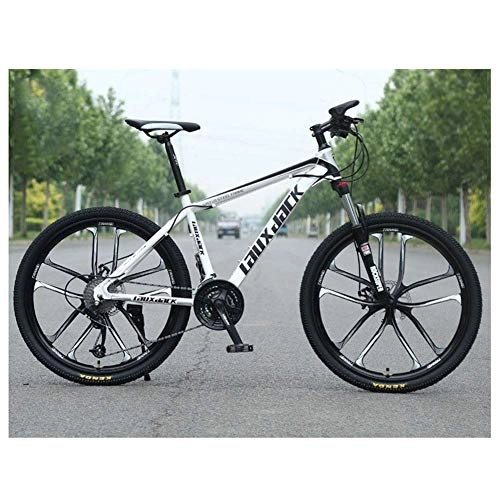 Mountain Bike : JF-XUAN Bicycle Outdoor sports Mountain Bike, High Carbon Steel Front Suspension Frame Mountain Bike, 27 Speed Gears Outroad Bike with Dual Disc Brakes, White
