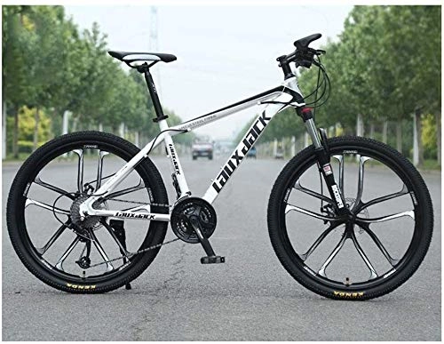 Mountain Bike : JF-XUAN Bicycle Outdoor sports MTB Front Suspension 30 Speed Gears Mountain Bike 26" 10 Spoke Wheel with Dual Oil Brakes And HighCarbon Steel Frame, White