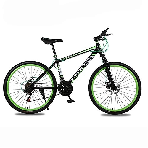 Mountain Bike : JHKGY Youth / Adult Mountain Bike, Dual Disc Brake High-Carbon Steel Frame Mountain Bike, 21 Speed Steel Frame 26 Inches Spoke Wheels, Dual Suspension Bike, green