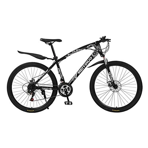 Mountain Bike : JIAODIE Mens / Womens Hybrid Road Bike, Hard Tail Mountain Bicycle 21 Speed 30 Spoke Double Disc Brake Brakes, High-Carbon Steel, Multiple Colors, Black