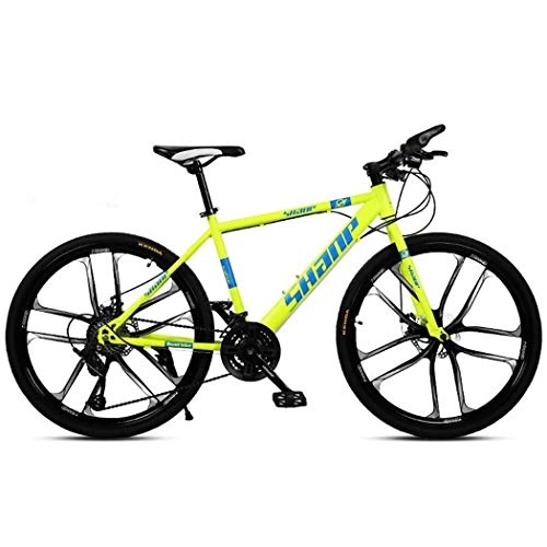 Mountain Bike : JLFSDB Mountain Bike, 26 Inch Mountain Bicycles 21 / 24 / 27 / 30 Speeds Carbon Steel Frame Front Suspension Disc Brake (Color : Yellow, Size : 21speed)
