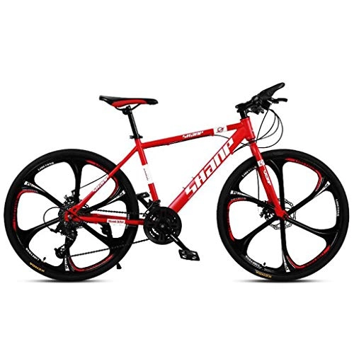 Mountain Bike : JLFSDB Mountain Bike, 26 Inch Mountain Bicycles Carbon Steel Frame 21 / 24 / 27 / 30 Speeds Front Suspension Disc Brake (Color : Red, Size : 24speed)