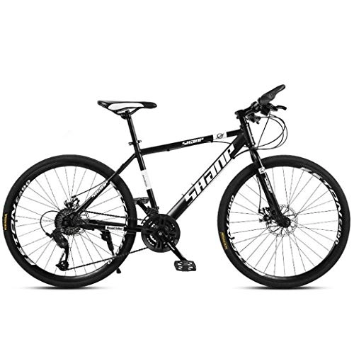 Mountain Bike : JLFSDB Mountain Bike, 26 Inch Mountain Bicycles Lightweight Carbon Steel Frame 21 / 24 / 27 / 30 Speeds Front Suspension Disc Brake (Color : Black, Size : 21speed)