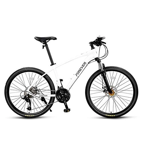 Mountain Bike : JLFSDB Mountain Bike, 26 Inch Unisex Bicycles, Aluminium Alloy Frame, Double Disc Brake And Front Fork, 27 Speed (Color : White)