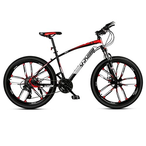 Mountain Bike : JLFSDB Mountain Bike, 26 Inch Unisex Hard-tail MTB Bicycles, Carbon Steel Frame, Front Suspension Dual Disc Brake, 21 / 24 / 27 Speeds (Color : Red, Size : 21 Speed)