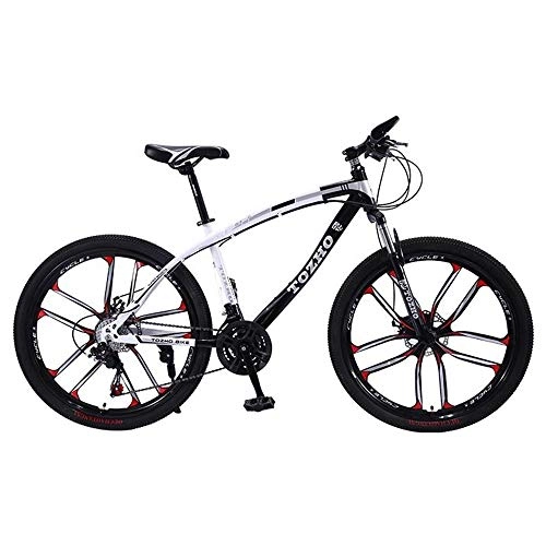 Mountain Bike : JLFSDB Mountain Bike, 26 Inch Wheel, Carbon Steel Frame Mountain Bicycles, Double Disc Brake And Front Suspension, 21 / 24 / 27 Speed (Color : Black, Size : 21 Speed)