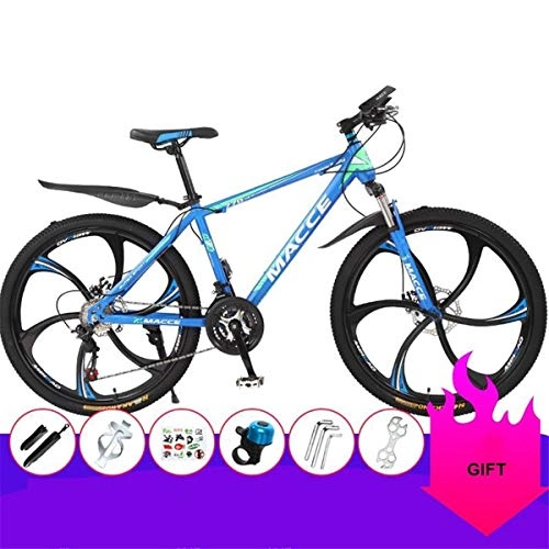 Mountain Bike : JLFSDB Mountain Bike, 26 Inch Wheels, Carbon Steel Frame Hardtail Bicycles, Dual Disc Brake And Front Suspension, Unisex (Color : Blue, Size : 21 Speed)