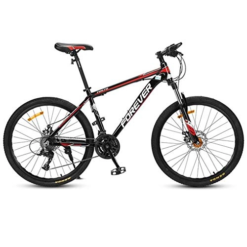 Mountain Bike : JLFSDB Mountain Bike, 26 Inch Women / Men Bicycles, Carbon Steel Frame, Double Disc Brake And Front Fork, 24 Speed (Color : Red)