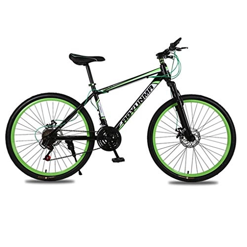 Mountain Bike : JLFSDB Mountain Bike, 26" Mountain Bicycles Carbon Steel Frame, Double Disc Brake And Front Fork, 21 Speed (Color : Green)