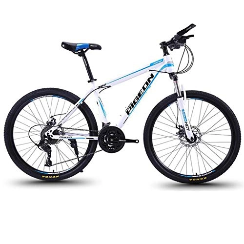 Mountain Bike : JLFSDB Mountain Bike / Bicycles, 27 Speed Carbon Steel Frame, Front Suspension And Dual Disc Brake, 26inch Spoke Wheels (Color : White)