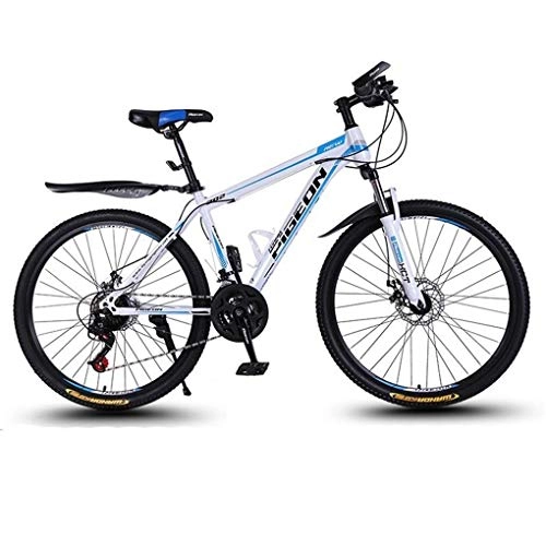 Mountain Bike : JLFSDB Mountain Bike, Hardtail Mountain Bicycles, 21 Speed, Carbon Steel Frame, Front Suspension Dual Disc Brake, 26 Inch Spoke Wheels (Color : White)