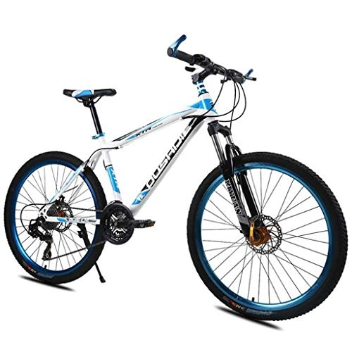 Mountain Bike : JLFSDB Mountain Bike Mountain Bicycles Unisex 26'' Carbon Steel Frame 21 / 24 / 27 Speed Disc Brake Dual Suspension (Color : Blue, Size : 21speed)