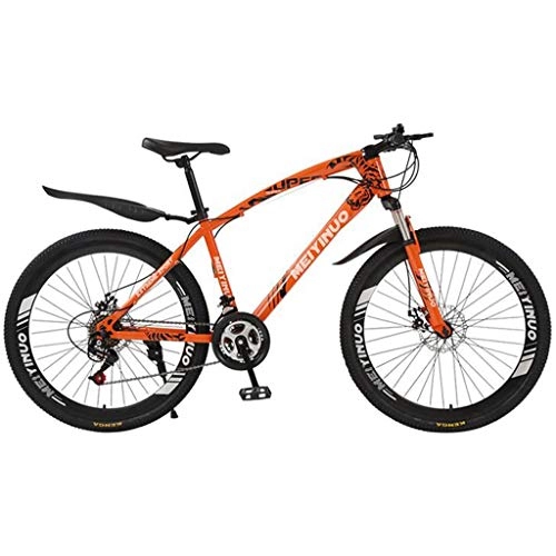 Mountain Bike : JLFSDB Mountain Bike Mountain Bike 26" Unisex Ravine Bike Carbon Steel Frame 21 / 24 / 27 Speeds Disc Brake Front Suspension Spoke Wheel (Color : Orange, Size : 21speed)