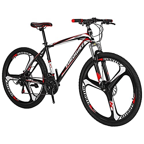 Mountain Bike : jooe 27.5 Inch Wheels Mountain Bike 21 Speed Bicycle Suspension Fork Daul Disc Brakes For Adult, Red