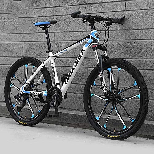 Mountain Bike : JUZSZB Mountain Bike, 26 Inch Aluminum Alloy Mountain Bike With 30 Speeds And Off Road Shock Absorption White Blue 30 Speed