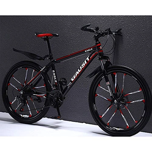 Mountain Bike : JUZSZB Mountain Bike Adult Cycling Bicycle, 26 Inch Aluminum Alloy Mountain Bike With 24 Speeds And Off Road Shock Absorption Black Red C