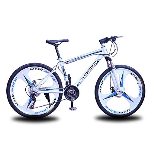 Mountain Bike : JYPCBHB Mountain Bike 3 Spoke WheelsDual Disc Brake Spoke Wheels Bike24-26-Inch Wheels 21-27Speed, Dual Suspension, For Adult Outdoor Riding Beach Snow Mountain blue (26 inch)-21 speed