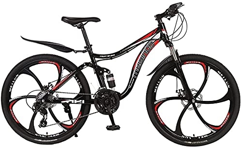 Mountain Bike : JZTOL 24 / 26" Mountain Bike High Carbon Steel Frame 21 / 24 / 27 Speed Cross-Country Bike Adult Double Disc Brake Full Suspension Outdoor Sports Bike (Color : E, Size : 24 inch 24 speed)