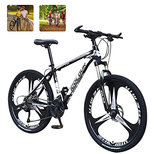 Mountain Bike : KaiKai Hardtail Mountain Trail Bike 24 Inch, 3-Spoke Wheels Fork Suspension Mens Trail Bike with Disc Brakes, Carbon Steel Frame Bicycle MTB, Red, 21 Speed (Color : Black, Size : 27 Speed)