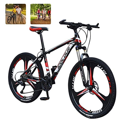 Mountain Bike : KaiKai Hardtail Mountain Trail Bike 24 Inch, 3-Spoke Wheels Fork Suspension Mens Trail Bike with Disc Brakes, Carbon Steel Frame Bicycle MTB, Red, 21 Speed (Color : Red, Size : 30 Speed)