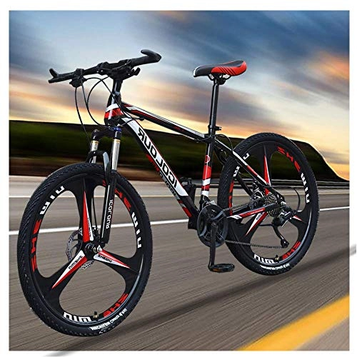 Mountain Bike : KaiKai Hybrid Road Bike Youth 26-Inch 3-Spoke Wheels Carbon Steel Fork Suspension Commuter Bike MTB with Dual Disc Brakes Bicycle for Adult, Red, 21 Speed (Color : Red, Size : 30 Speed)