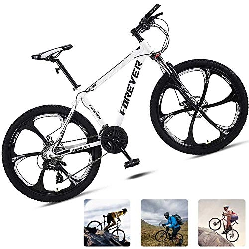 Mountain Bike : KaiKai M-TOP Gravel Road Bike Disc Brakes, 24'' Carbon Steel Suspension Fork Mountain Bike, 6 Spoke Wheels Cruiser Bycicles for Women and Men, White, 21 Speed (Color : White, Size : 30 Speed)