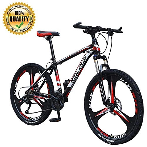 Mountain Bike : KaiKai M-TOP Mens Mountain Bike 24 Inch Wheel, Carbon Steel Fork Suspension Gravel Road Bicycle, 3-Spoke Wheels Trail Bike with Dual Disc Brakes, Trigger Shift, Red, 21 Speed