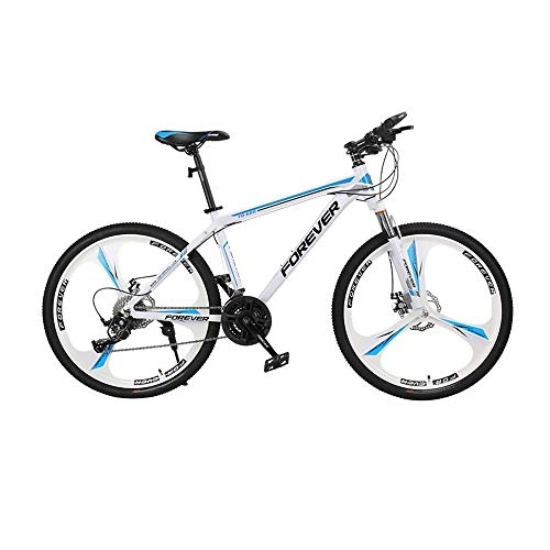 Mountain Bike : KaiKai Mountain Bike 24 Speed Dual Disc Brake 24 / 26 inche Wheels Suspension Fork Men Mountain Bicycle (Color : Blue+white, Size : 24inch)