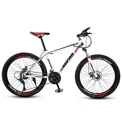 Mountain Bike : Kays Mountain Bike, Carbon Steel Frame Hardtail Mountain Bicycles, Double Disc Brake And Front Fork, 26 Inch Spoke Wheel (Color : Red+White, Size : 21-speed)