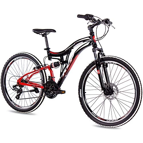 Mountain Bike : KCP 26 Inch Mountain Bike Bicycle - Mountain Bike Fairbanks Black Red - Full Suspension Youth Bike Unisex for Boys Men and Women, MTB Fully equipped with 21 Speed Shimano Gears
