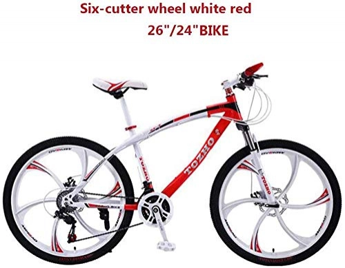 Mountain Bike : KEMANDUO 24 / 26 inch mountain bike, red and white 21-speed double-disc brakes mountain bike, mountain bike shock absorber bis, 24 inches