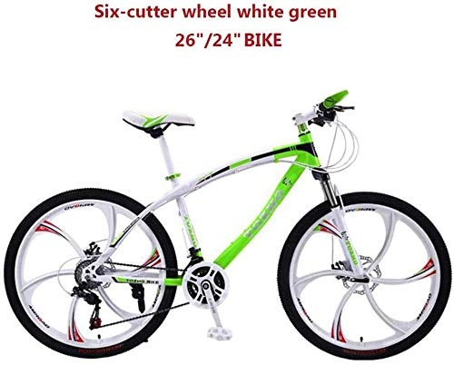 Mountain Bike : KEMANDUO 24 / 26 inch mountain bike, white and green, two speed dual damper 21 mountain bike disc brake mountain bike, 26 inches