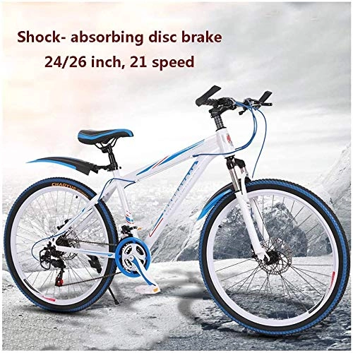 Mountain Bike : KEMANDUO 26 inches adult mountain bike, blue and white 21-speed dual damper mountain bike, mountain bike disc brake gear bis