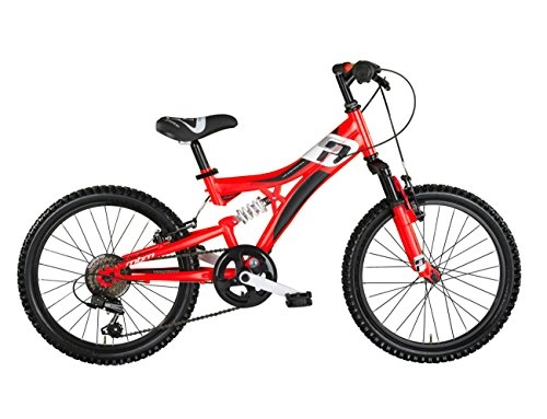 Mountain Bike : Kid's Mountain Bike MBM Indy, steel frame, full suspended, 6 or 18 speed, 3 sizes (Matt Neon Red, 20 inch H32 6 speed)
