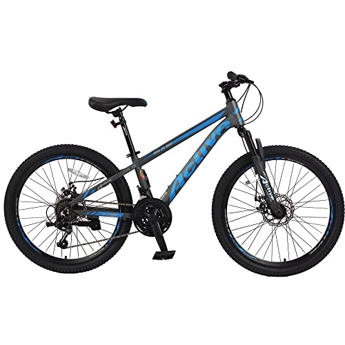 Mountain Bike : Kiddove Mountain Bike, 24 inch Wheels Bicycle for Mens / Womens, 21 Speed MTB Frame Bicycle Front Suspension, Disc Brakes, Adjustable Seats. (Blue)