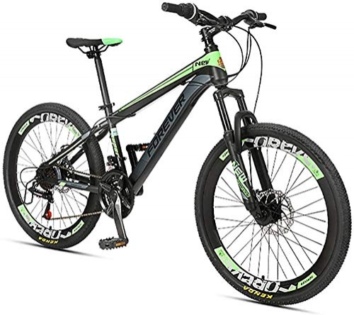 Mountain Bike : Kids Mountain Bikes, 24 Speed Dual Disc Brake Mountain Bicycle, High-carbon Steel Frame, Boys Girls Hardtail Mountain Bike (Color : Green, Size : 24 Inches)