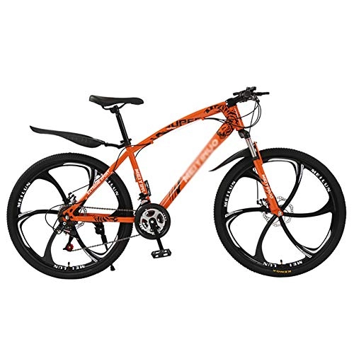 Mountain Bike : KKLTDI Adjustable Seat Handlebar, Men Women Adult All Terrain Mountain Bicycle, Mountain Bikes, Dual Disc Brake Hardtail Mountain Bike Orange 6 Spoke 26", 24-speed
