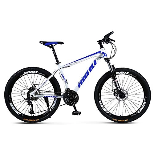 Mountain Bike : KKLTDI Adult Mountain Bike, Lightweight Dual Disc Brake Mountain Bikes, High-carbon Steel Mountain Bicycle With Front Suspension White And Blue 26", 30-speed