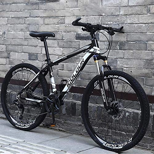 Mountain Bike : KKLTDI Disc Brake, 26 Inch 30 Speed Mountain Bike For Adult, Suspension Fork, Lightweight Aluminum Full Suspension Frame Black-white 26", 30-speed