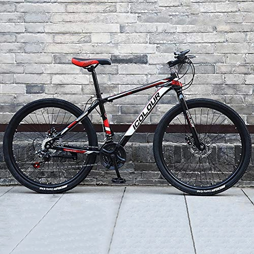 Mountain Bike : KKLTDI High-carbon Steel Hardtail Mountain Bike, Men's Mountain Bikes, Mountain Bicycle With Adjustable Memory Foam Seat Black And Red 24", 24-speed