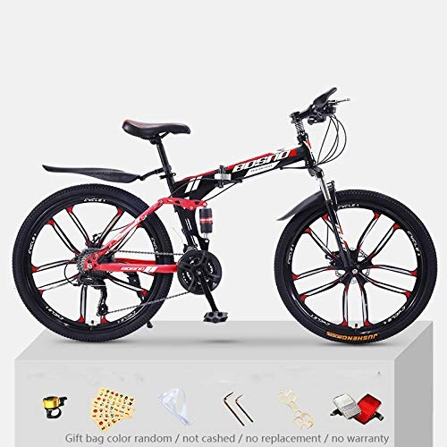 Mountain Bike : KNFBOK bikes lightweight Mountain bike adult 21 speed thick steel frame folding bicycle 26 inch double shock off-road boys and girls Black and red ten-knife wheel