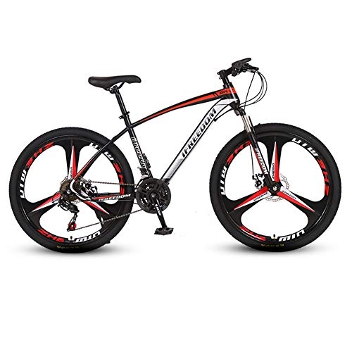 Mountain Bike : KP&CC 3 cutter Wheels Mountain Bike Adult Student Road Off-road Vehicle, Carbon Steel Frame, Easy Riding for Men and Women, Blackred