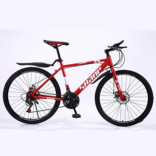 Mountain Bike : KP&CC Mountain Bike Adult Student Double Disc Brake Bicycle, City Trip, Suburban Cross Country for Men and Women, Red