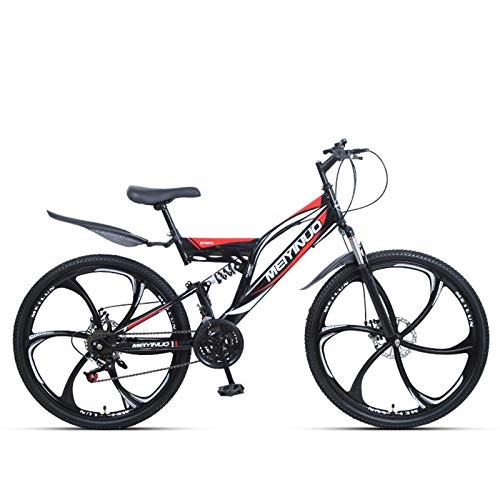Mountain Bike : KUKU Mountain Bike 26 Inches, Full Suspension Mountain Bike, 21-Speed High Carbon Steel Mountain Bike, Suitable for Sports And Cycling Enthusiasts, Black