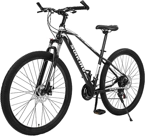 Mountain Bike : KURKUR Mountain Bike, 21 Speed 29 inch Mountain Bike High Carbon Steel with Seat, Front Suspension Disc Brake Outdoor Bikes for Men Women Exercise Bike