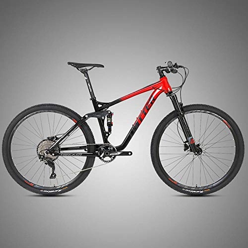 Mountain Bike : KUSAZ Adult mountain bike, dual disc brakes, 11-speed suspension, off-road mountain adult bike, outdoor riding-Black red_27.5 inch*17 inch