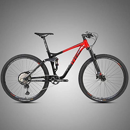 Mountain Bike : KUSAZ Adult mountain bike, dual disc brakes, 12-speed suspension, off-road mountain adult bike, outdoor riding-Black red_29 inch*17 inch