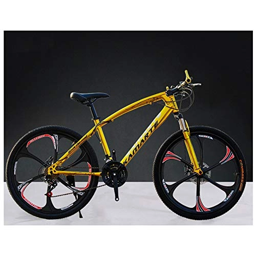 Mountain Bike : KXDLR 26" Mountain Bicycle with Suspension Fork 21-27 Speed Mountain Bike with Disc Brake, MTB High Carbon Steel Frame, Gold, 21 Speeds