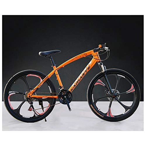 Mountain Bike : KXDLR 26" Mountain Bicycle with Suspension Fork 21-27 Speed Mountain Bike with Disc Brake, MTB High Carbon Steel Frame, Orange, 27 Speeds