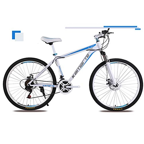 Mountain Bike : KXDLR Adult Mountain Bikes 26 Inch MTB Bike High Carbon Steel Front Suspension Frame Folding Bicycles Dual Disc Brakes Mountain Bicycle, Blue, 21 Speeds